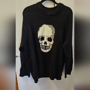 The Ragged Priest Oversized Black and White Skull Crewneck Sweater - M